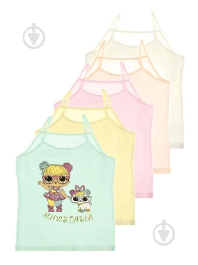 Майка для дівчинки трикотаж на тонких бретелях з малюнком Лялька з улюбленцем мікс кольорів 4371LG Donella 2-3р