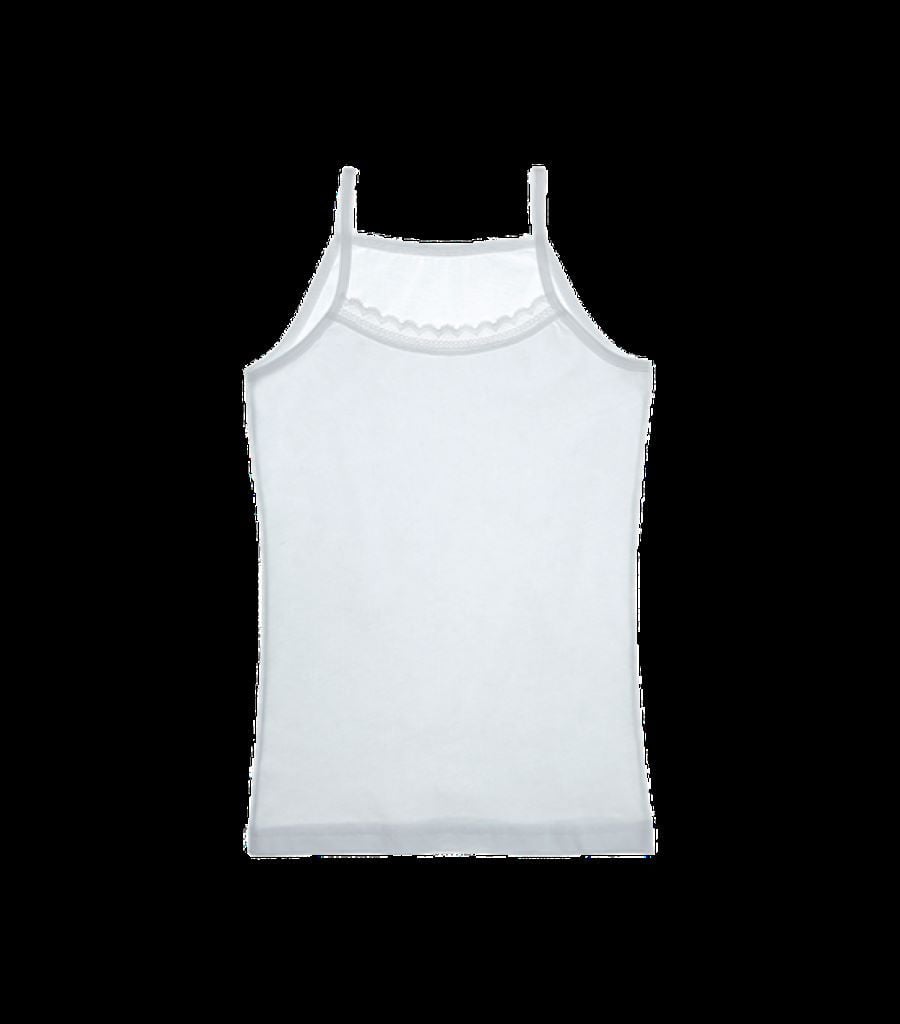Майка для дівчинки трикотаж на тонких бретелях з мереживом однотонна біла 43113 Donella 2-3р