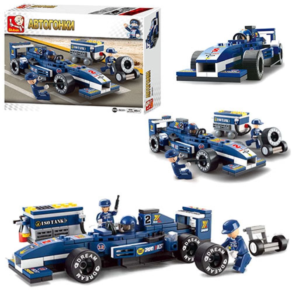 Конструктор 196 дет Автоперегони транспорт фігурки  коробка 19*30*4,5см M38-B0351 sluban
