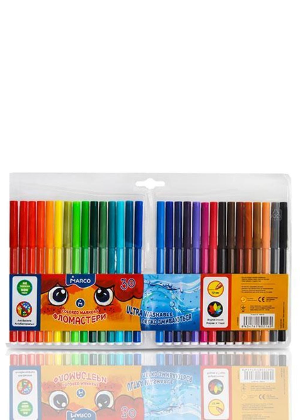 Фломастери 30 кольорів легко змиваються в блістері 1690/30 Marco