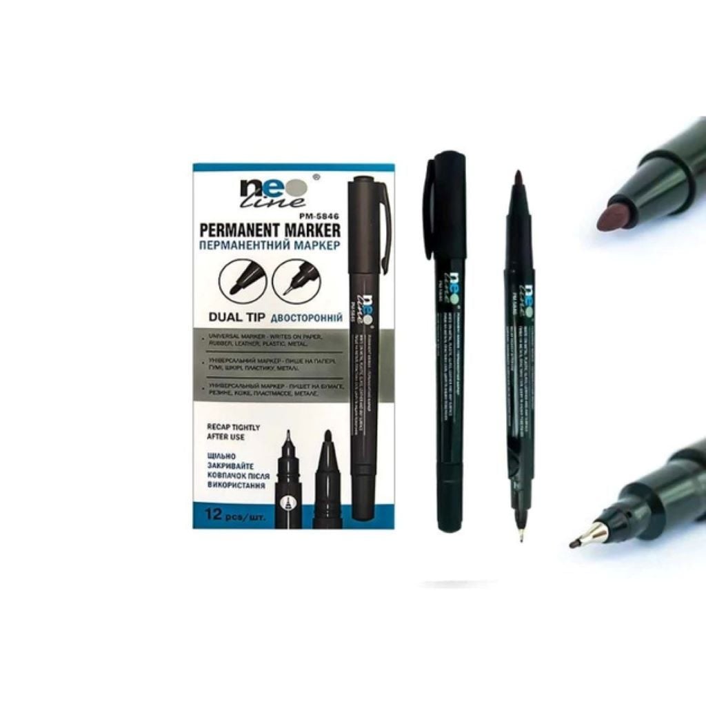 Маркер лінер перманентний двосторонній 0,5-1мм чорний PM-5846 Neo Line