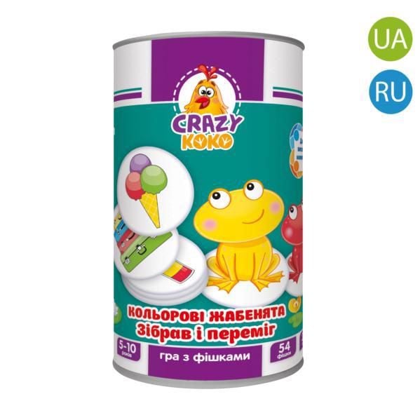 Гра з фішками кольорові жабенята зібрав і переміг у тубусі 8*15см CRAZY KOKO VT8020-02 Vladi Toys
