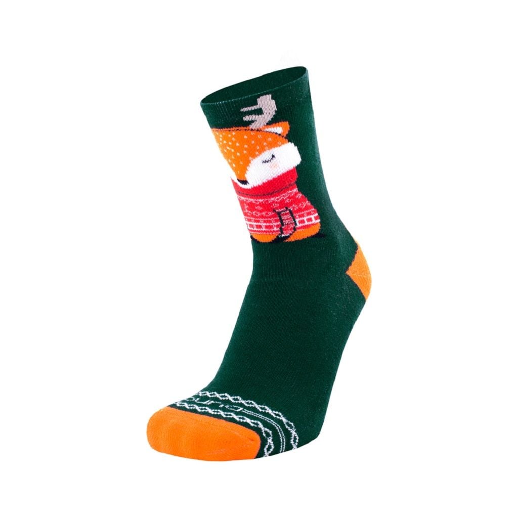 Шкарпетки махра малюнок олень з силіконом на подошві антиковзуючи темно-зелені 4112 Duna 08-10р