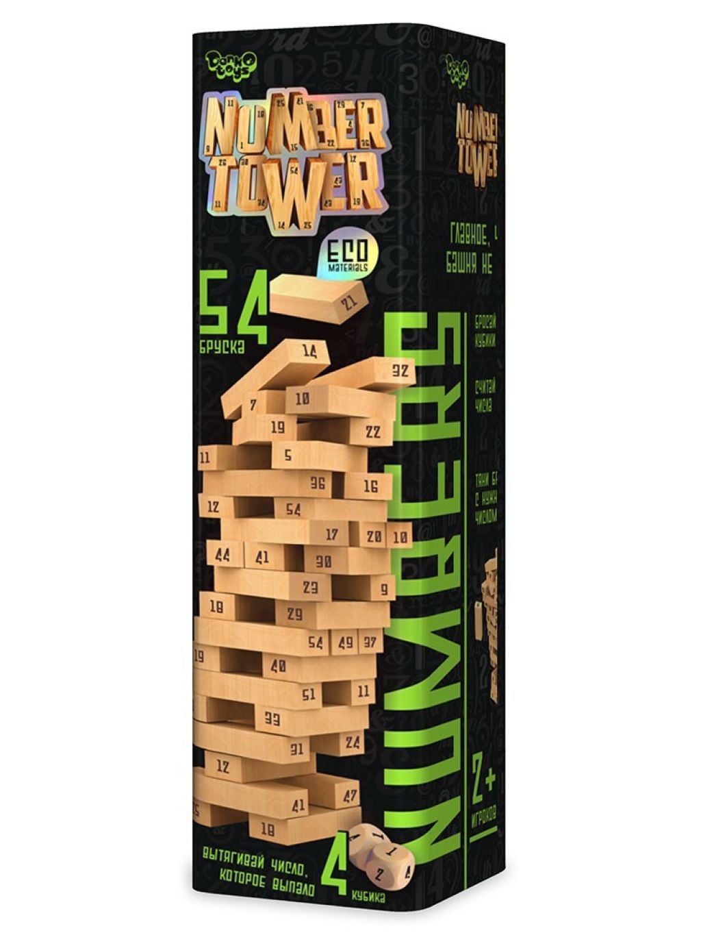 Настільна гра Вежа дерев'яні бруски 54шт Number Tower в тубі 30*8*8см NT-01 Danko toys