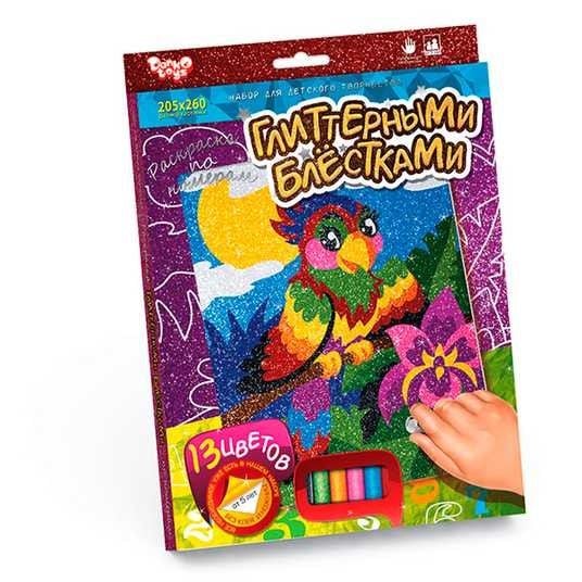 Картина Фреска з глітеру Папуга 26*20,5см 13 кольорів по номерах РГН-02-04 Danko toys