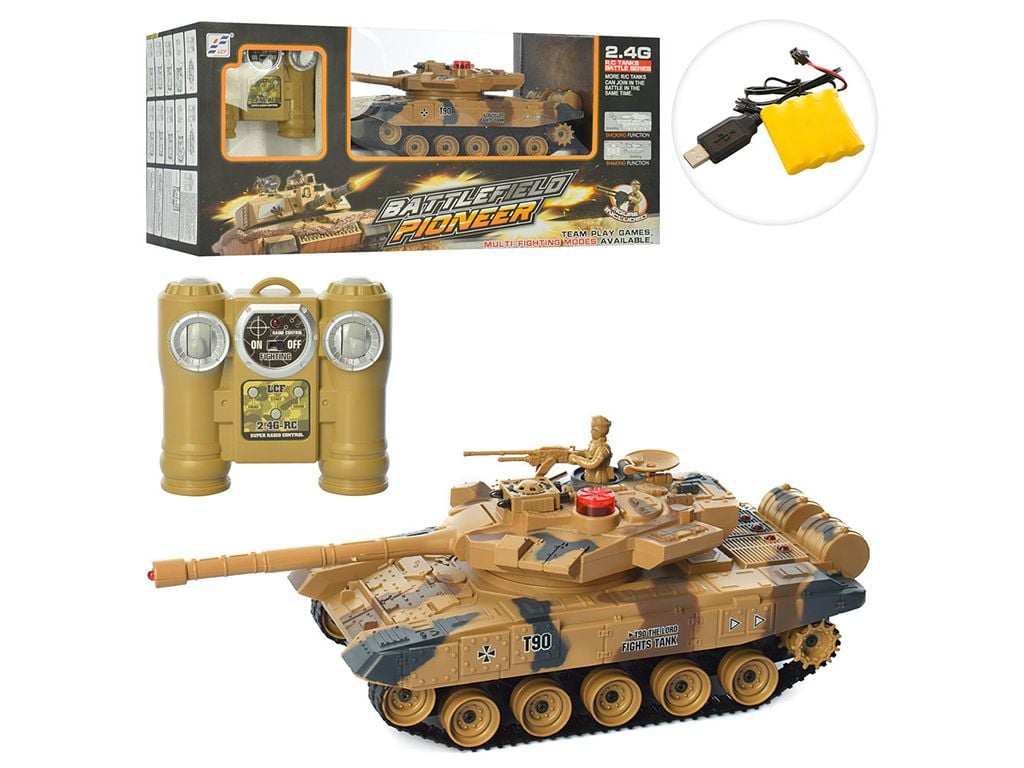 Танк на р/к 1:24 акум4,8V ульт2,4G 32см  звук світло дим рухливі елементи  коробка 50*22,5*14см 778-3 Китай