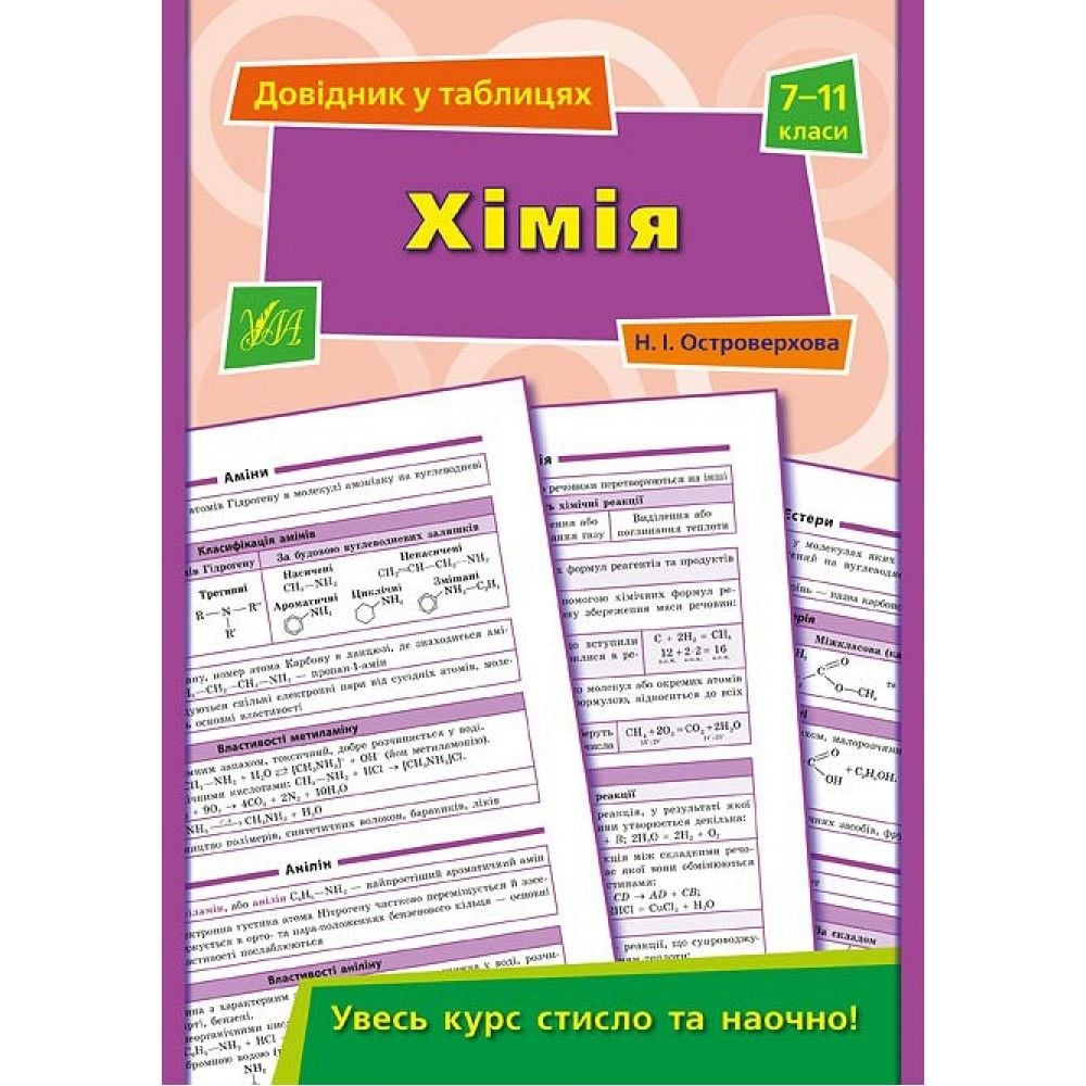 Книга довідник у таблицях Хімія 7-11 класи 23,5*16,5см 844191 УЛА