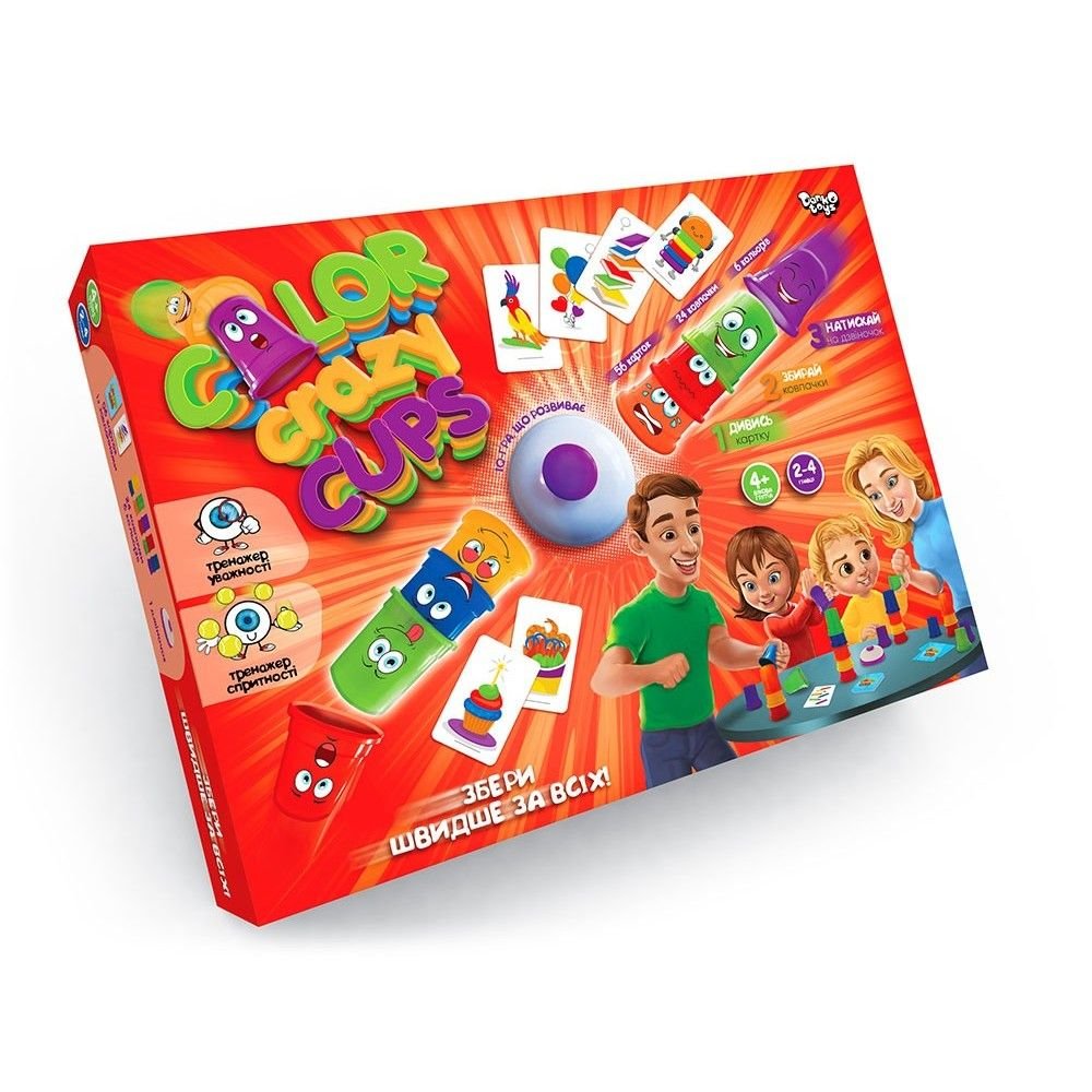 Настільна гра Color Crazy Cups 56 карток 24ковпачки 6кольорів коробка CCC-01-01U Danko toys