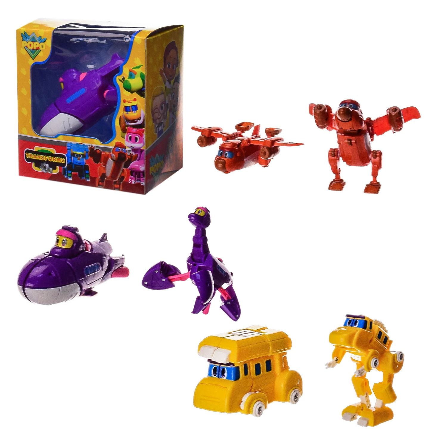 Трансформер  GO GO PO PO 3 види коробка 12*13*8,5см 5800B Китай