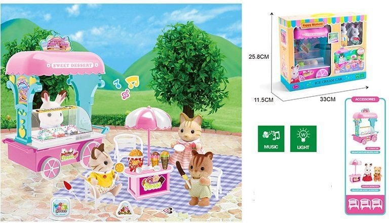 Кафе на колесах Морозиво 2флоксові тварини світло звук у коробці 33*26*12см MBE18-6 Китай