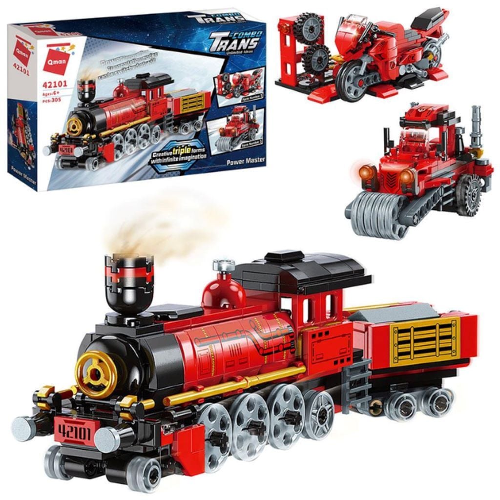 Конструктор типу лего 305дет 3в1 Потяг-мото-будтехніка у коробці 31,5*19*5см 42101 Qman