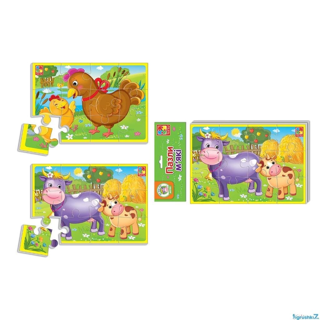 Пазли м'які 12ел Тварини ферми 2 картини в пакеті 23*16см VT1103-44 Vladi Toys