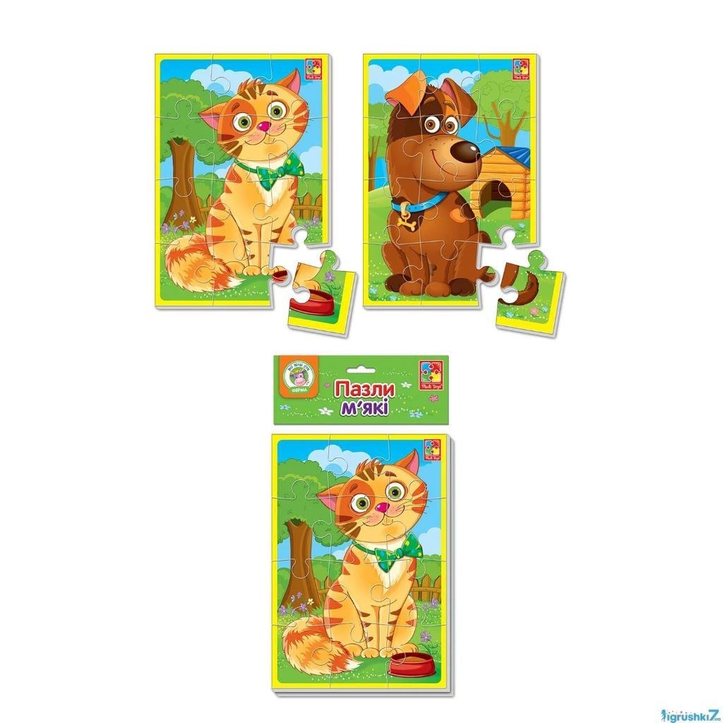 Пазли м'які 12ел ферма Котик та Песик 2 картини в пакеті 23*16см VT1103-43 Vladi Toys