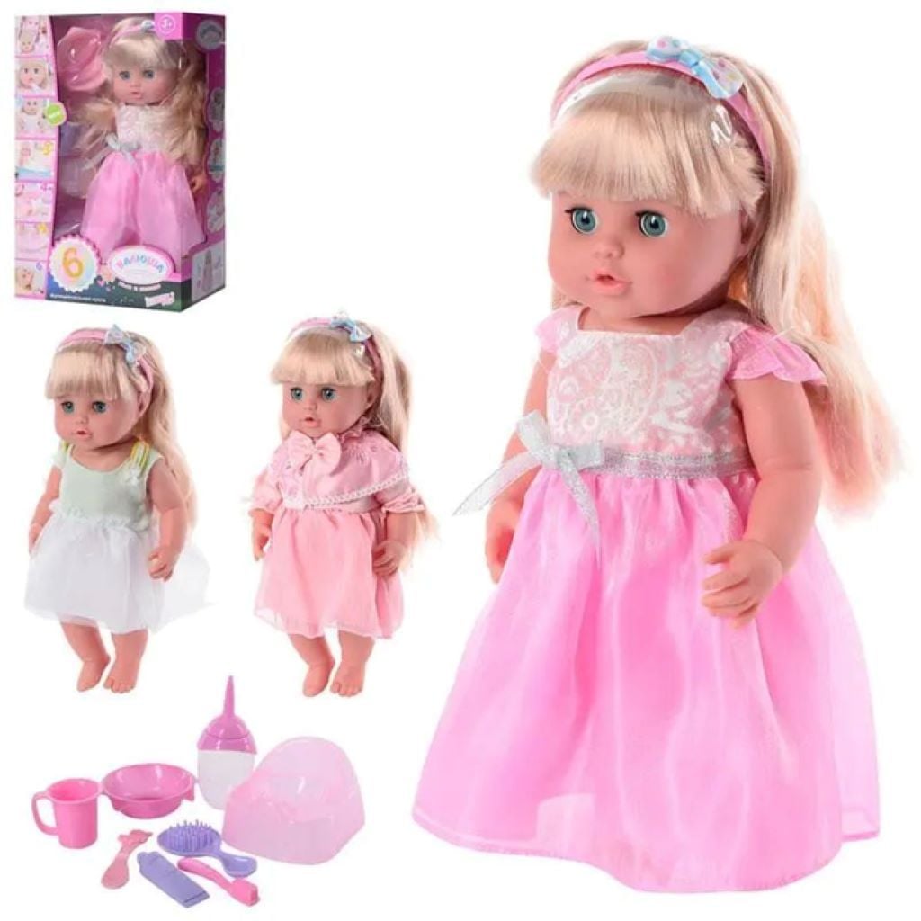 Лялька Валюша 6функцій горщик п'є пісяє тарілка ложка  коробка 36*23*11см R321002 Китай