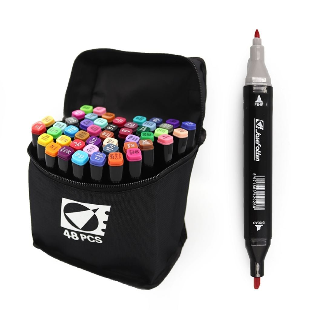 Скетч маркери набір 48 шт двосторонні  в чорній сумці мікс кольорів ST40659 Josefotten