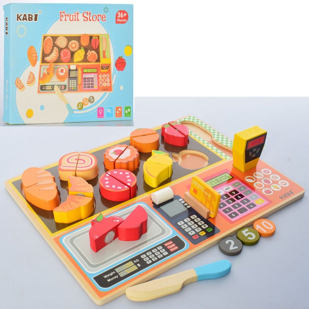 Дерево логіка Магазин продукти на липучці ніж рамка вкладиш коробка 31*23*3см MD2254 Kabi