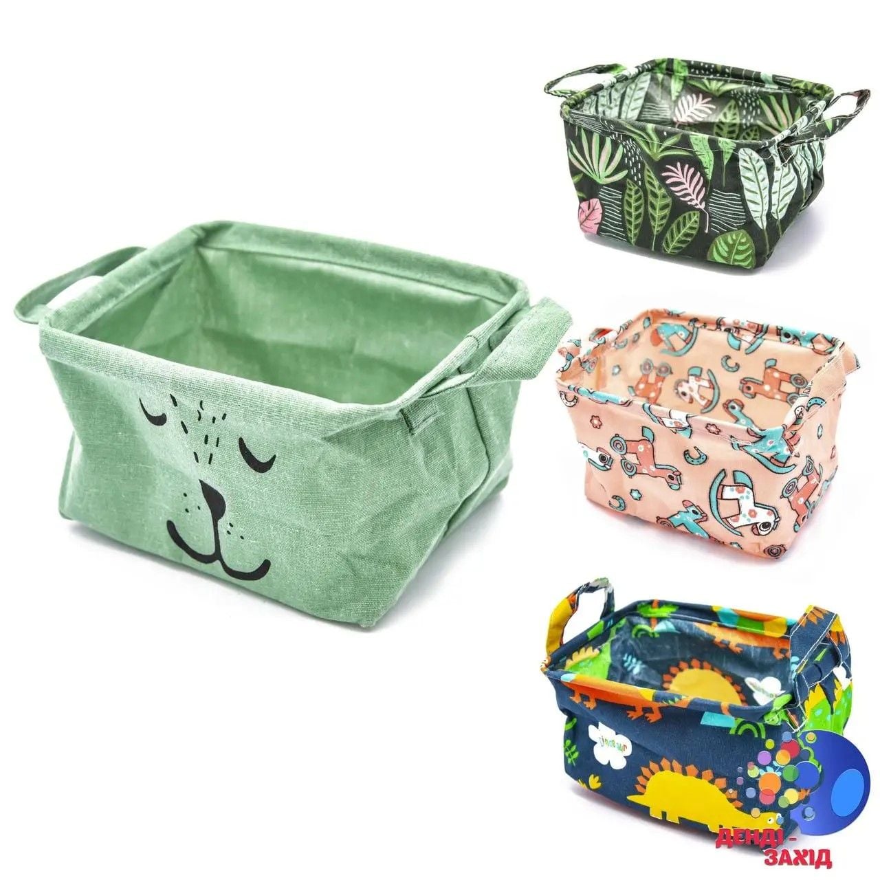 Кошик для іграшок з ручками тканинний бавовна водонепроникний мікс видів 16*19*12см в пакеті CLR609 Китай