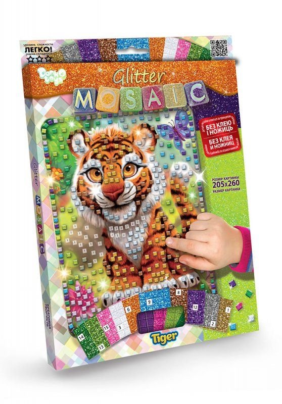 Блискуча мозаїка Тигр без клею та ножниць коробка 29*21*1ст БМ-03-03 danko toys
