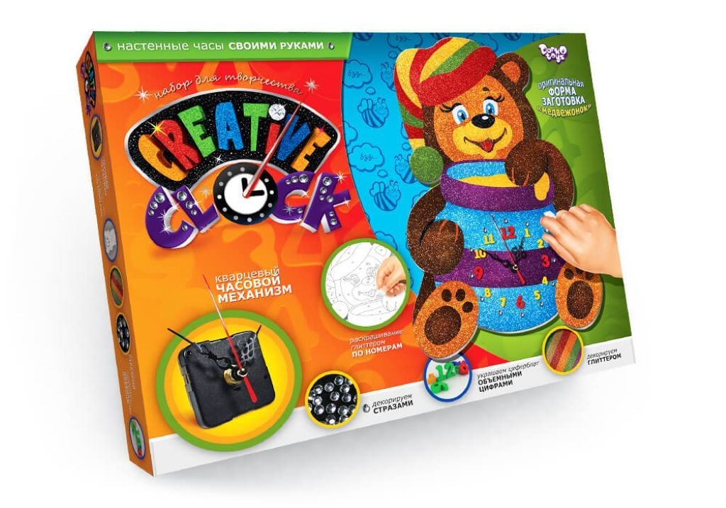 Креативна творчість розписний Годинник Ведмідь Creativ Clock набір страз глітер у коробці 38*29*5см CC-01-05 Danko toys
