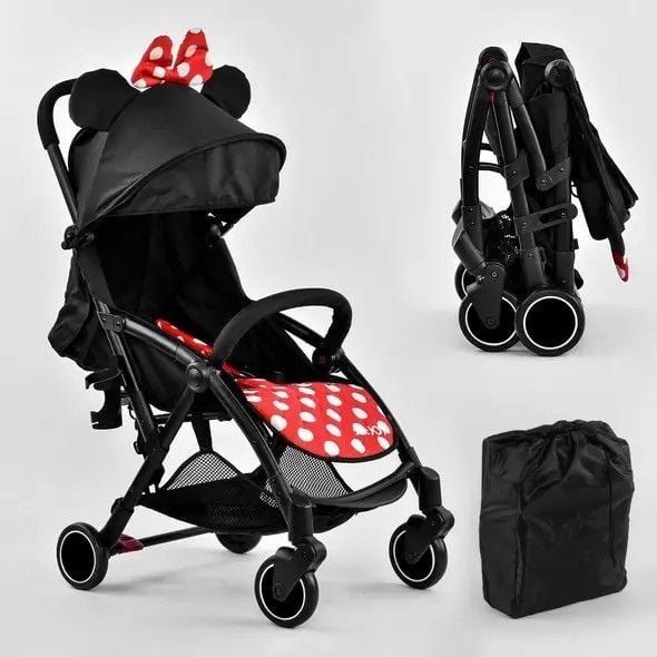 Коляска прогулянкова JOY чорна з  червоним футкавер зйомний бампер коробка W2290 Китай