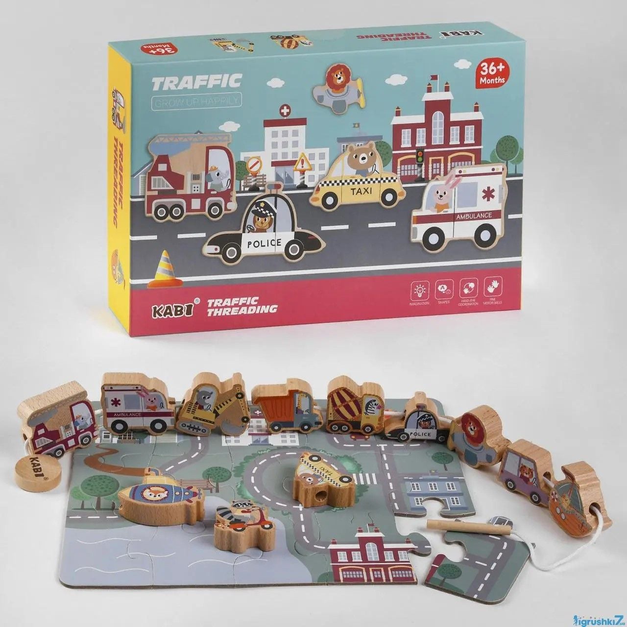 Дерево логіка шнурівка Тварини в транспорті коробка 23*15*4см 47888 Китай