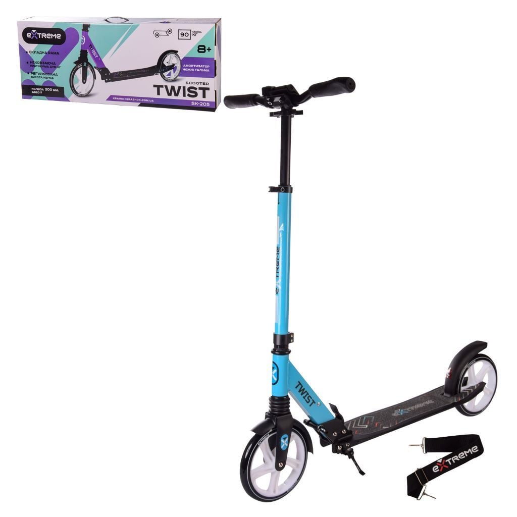 Самокат 2х колесний d200мм PU до 90кг Extreme Motion Twist блакитний у коробці SK205 Extreme