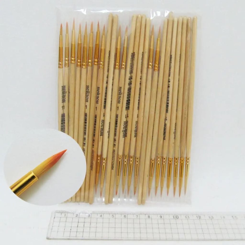 Пензлик №0 нейлон круглий дерев'яний 15см N-0 Китай