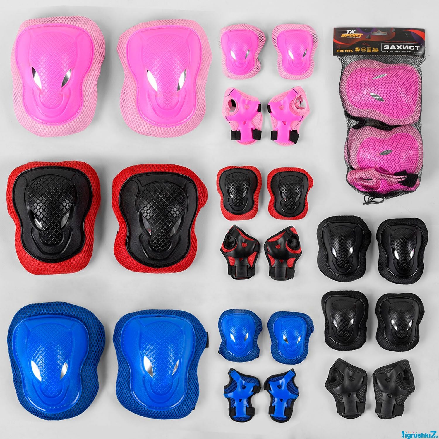 Захист спорт наколінники  налокотники запястья у сітці мікс кольорів 44539 TK Sport