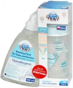 Набір пляшечка з широким отвором антиколікова 240мл+рідина для миття пляшечок і сосок 500мл 0226-UA canpol