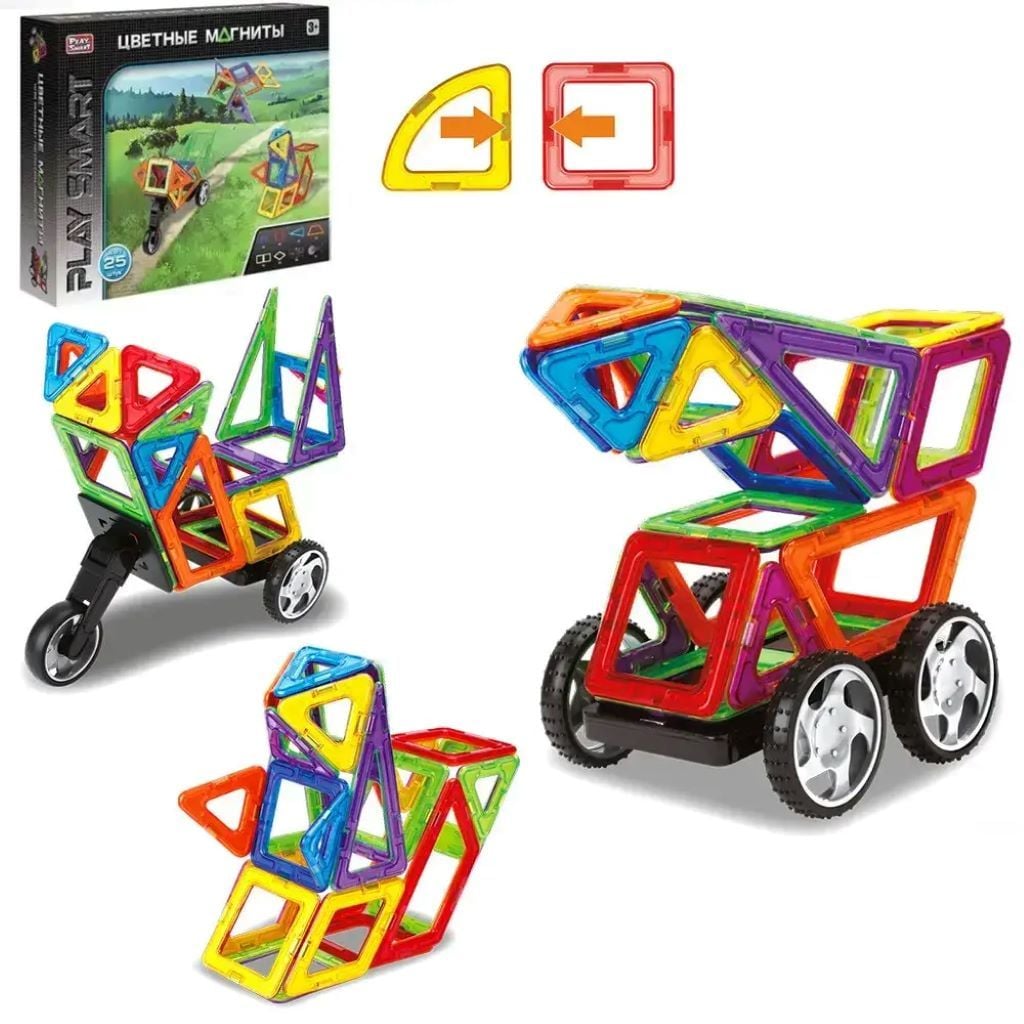 Конструктор магнітний 25дет Транспорт у коробці 29*24*8см 2474 Play smart