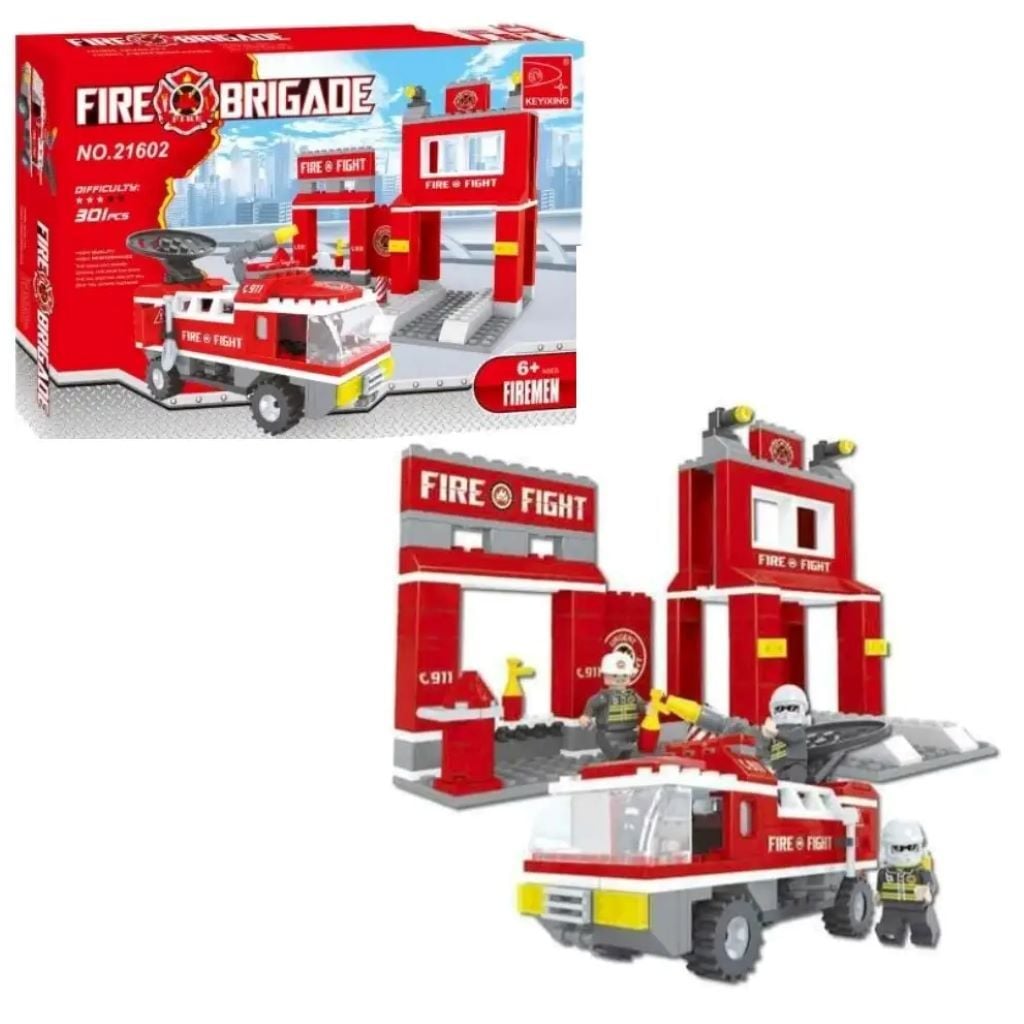 Конструктор типу лего 309ел Пожежна станція машина  фігурки в коробці 34*24*5см 21602 KEYIXING