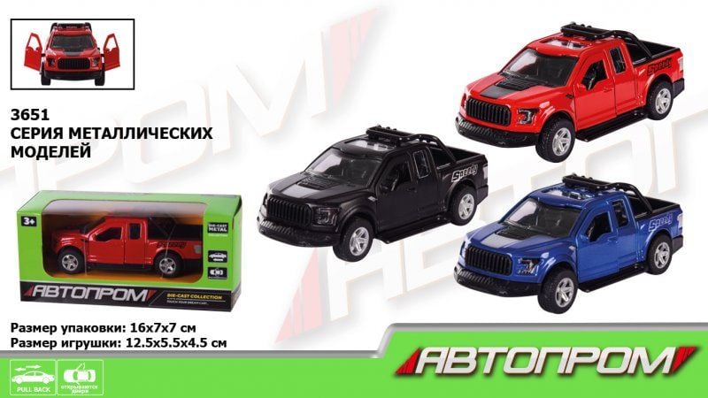Машина мет 1:32 інерц відкрив двері коробка 16*7,5*6,5см 3651 Автопром