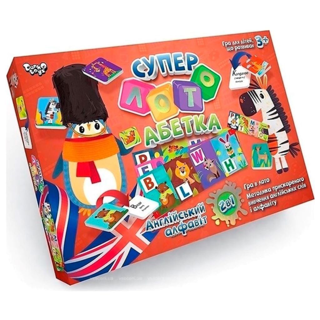Настільна гра Суперлото Абетка анг алфавіт у коробці 37*25*4см СЛА-01-UЕ Danko toys