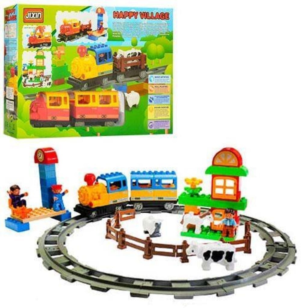 Конструктор типу лего великі деталі 60д Маленький паровозик фігурки тварини коробка 47*32*8см M0439 JIXIN