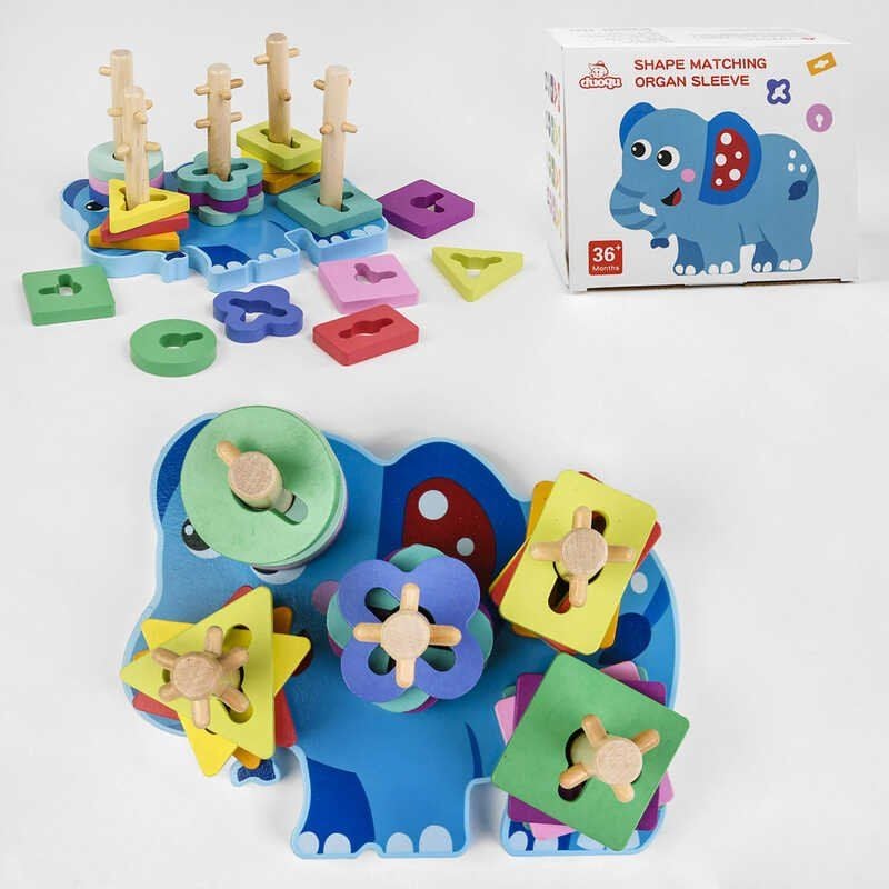 Дерево логіка Геомітричні фігури сортер Слон коробка 12*16*20 см C48707 Китай