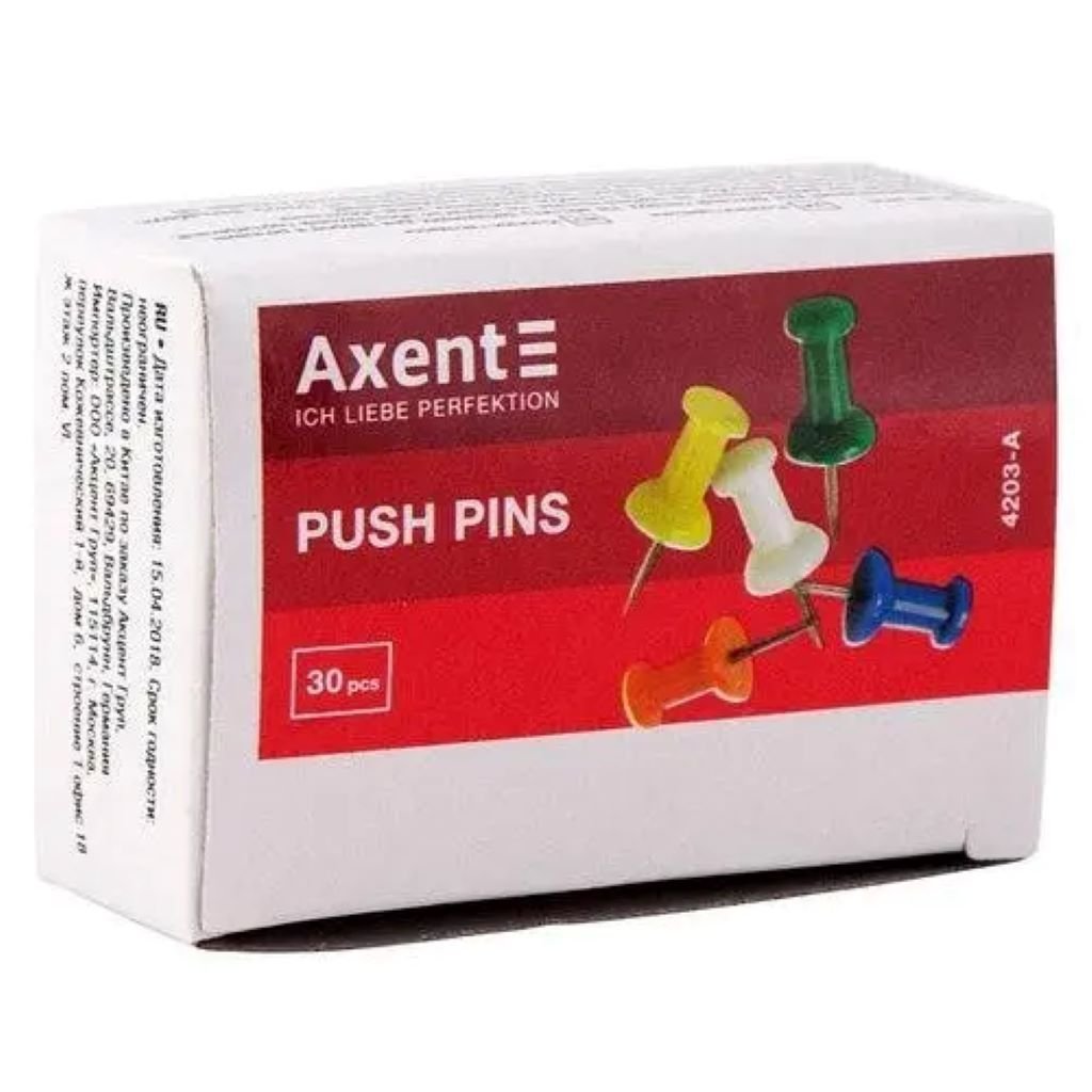 Кнопки цвяшки 30шт кольорові у коробці 6*4*1см 4203-A Axent