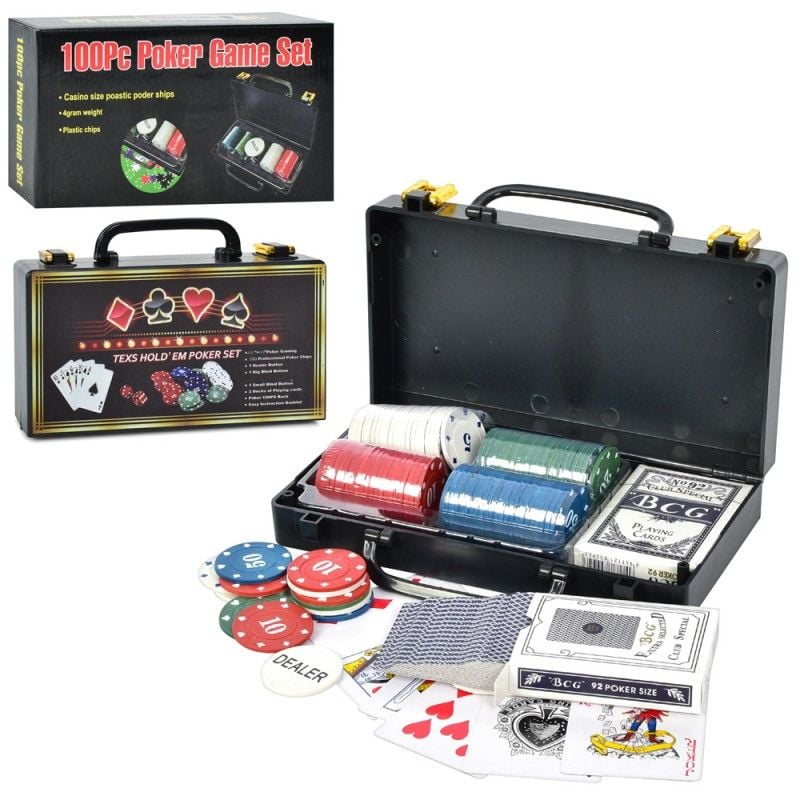 Гра покер 100 фішки 2 колоди карти сукно в  коробці 24*11*11,5см 12-112 Китай