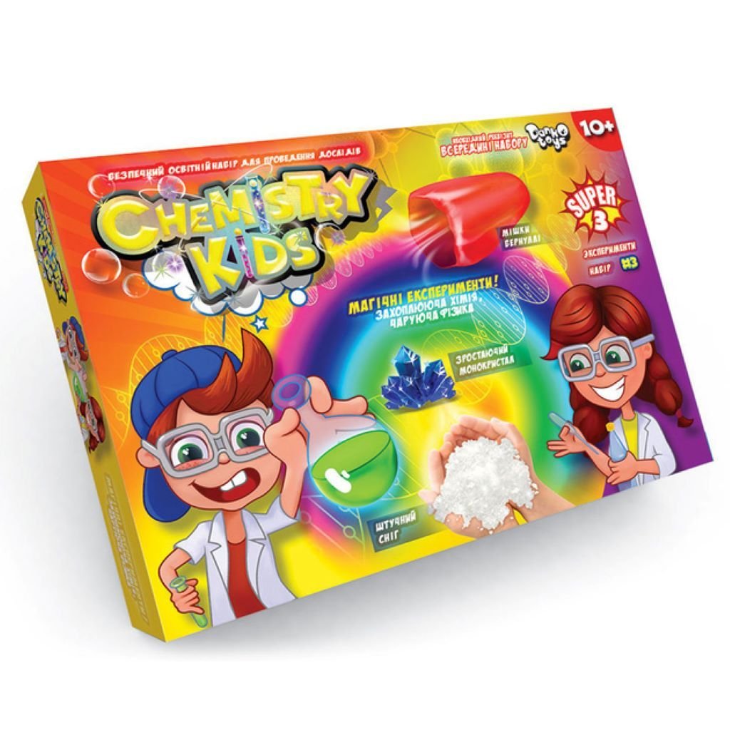 Досліди набір Chemistry Kids 3 експерименти по хімії і фізиці в коробці 21*26*4см CHK-02-03U Danko toys