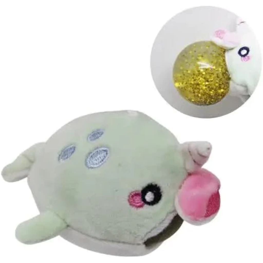 Антистрес Тваринка кругляш у плюшевому чохлі з блискітками та орбізами, видавлюються через рот 43785-6 Китай