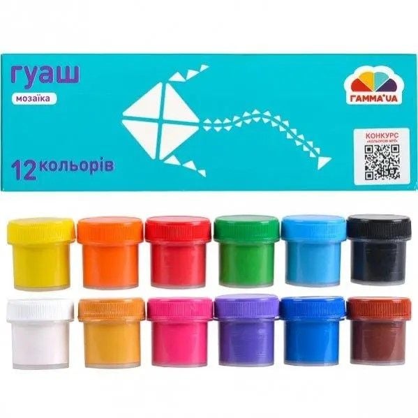 Фарба гуаш 12 кольорів 10мл баночка Мозаїка в коробці 19*6*3см 300202 Гамма