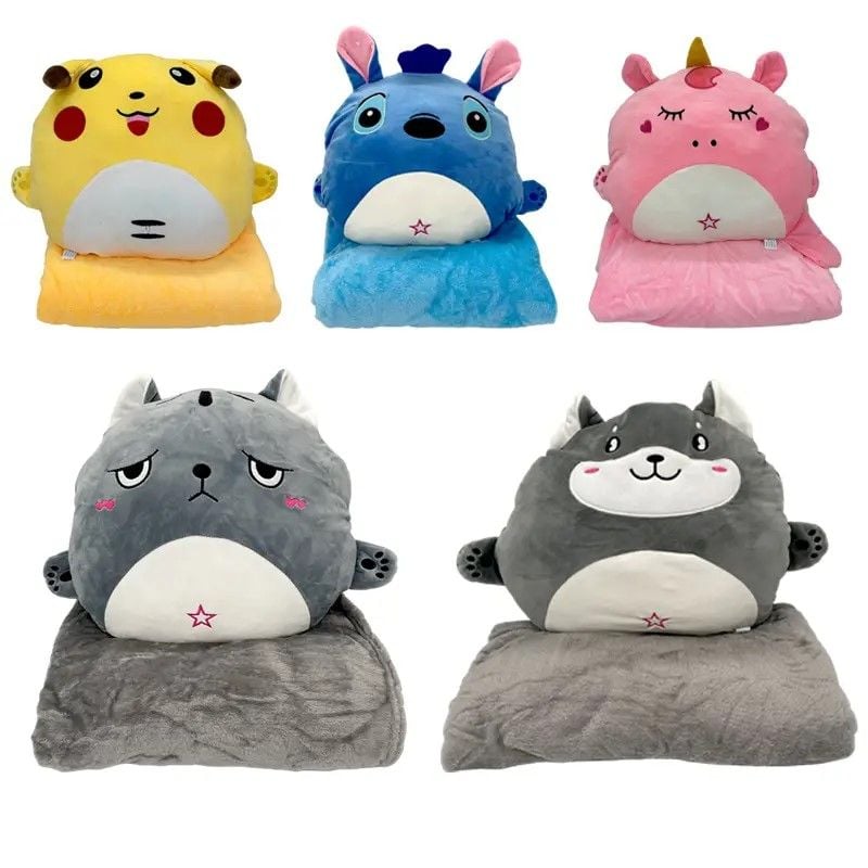 Подушка 35см Звірята 5 видів з пледом 175*105см плюш M14888 Китай