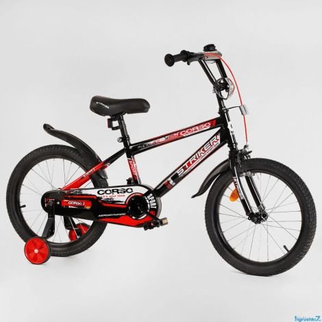 Велосипед 18" 2-х колісний  Corso Striker ex  з  дзвоником з ручним гальмом додаткові колеса 18902 Китай