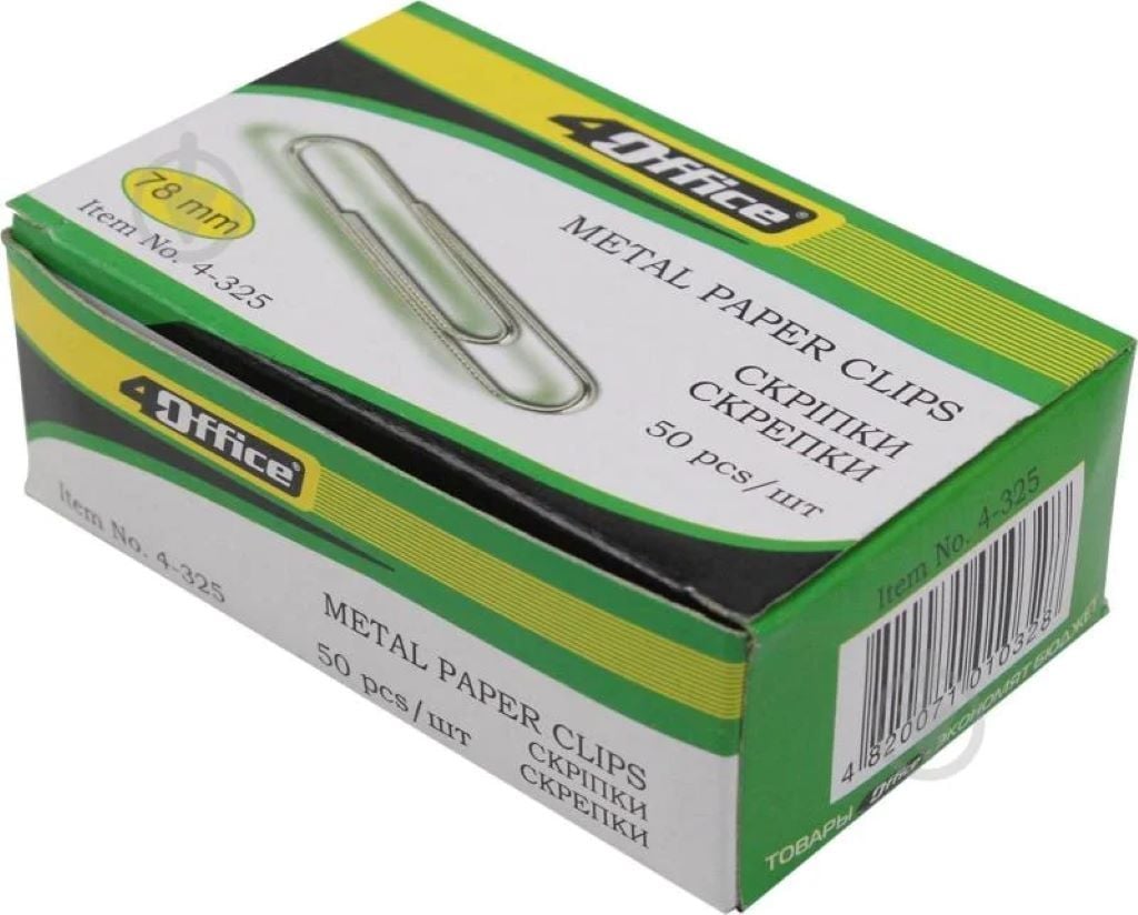 Cкріпки канцелярськи 78мм нікельовані 50шт в коробці 4-325 Office