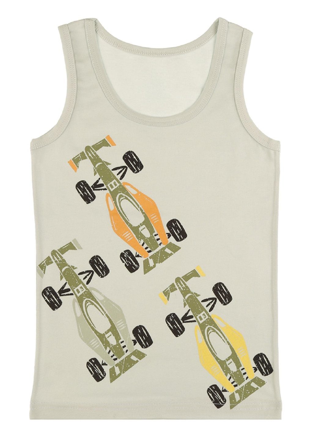 Майка для хлопчика класична трикотаж з малюнком Гоночні машинки світло-оливковий 2/3-7771FJ Donella 2-3р