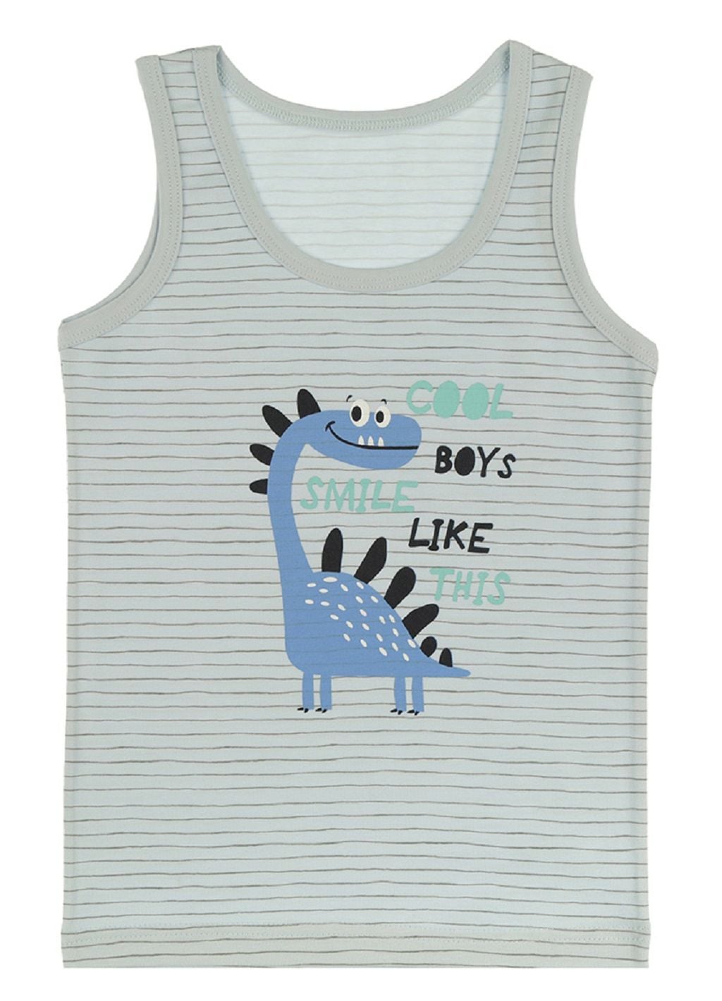 Майка для хлопчика класична трикотаж з малюнком  Дракон сівітло-голуба в смужку 2/3-77950CB Donella 2-3р