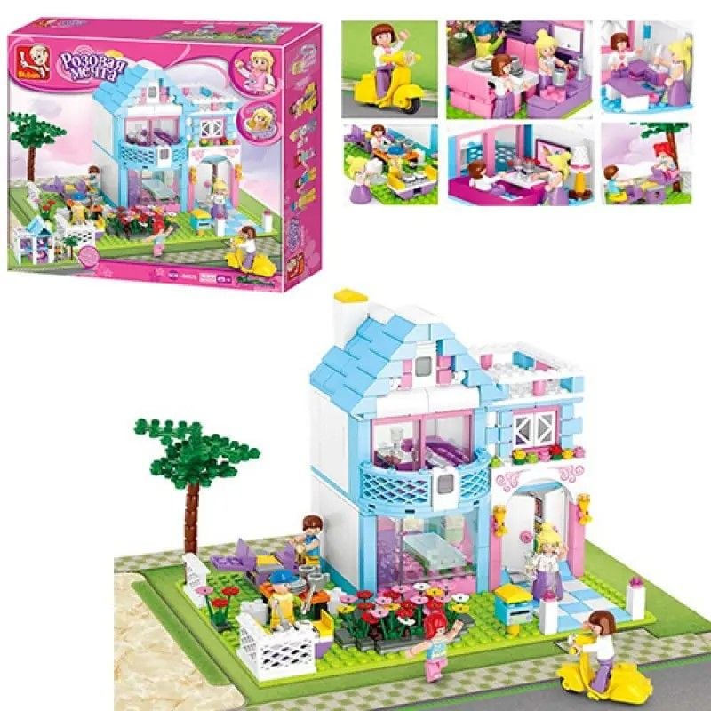 Конструктор 539дет Рожева мрія кафе фігурки 5шт столики моторолер в коробці M38-B0535 sluban