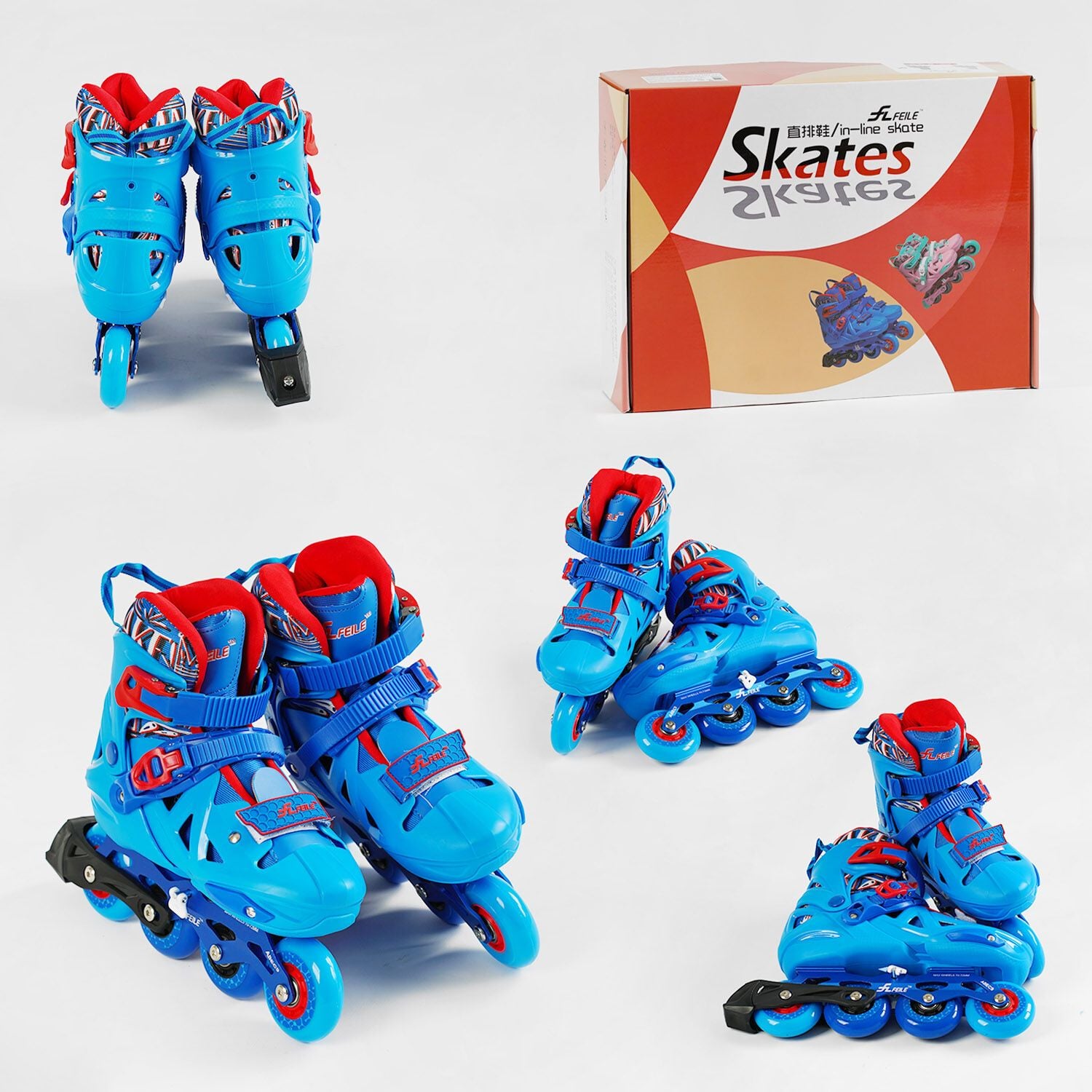 Роліки Skates р34-37 блакитні колеса  PU d6.5см переднє світло коробка 17107-M Китай