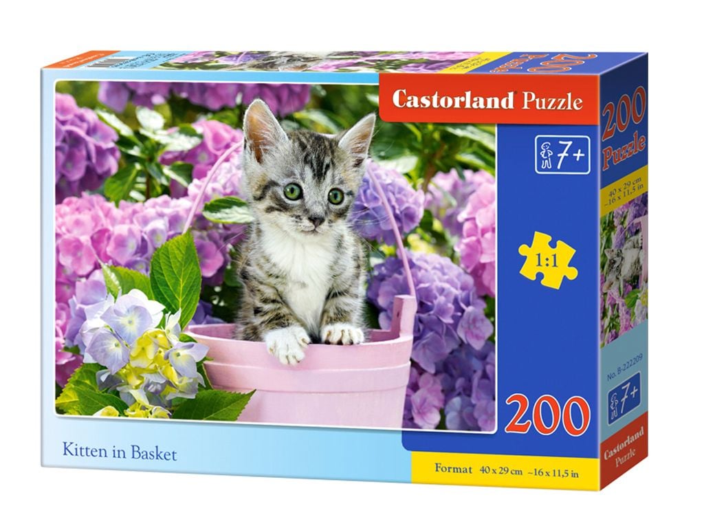 Пазли 200ел Кошеня у кошику 40*29см коробка 32*22*5см B-222209 castrolend