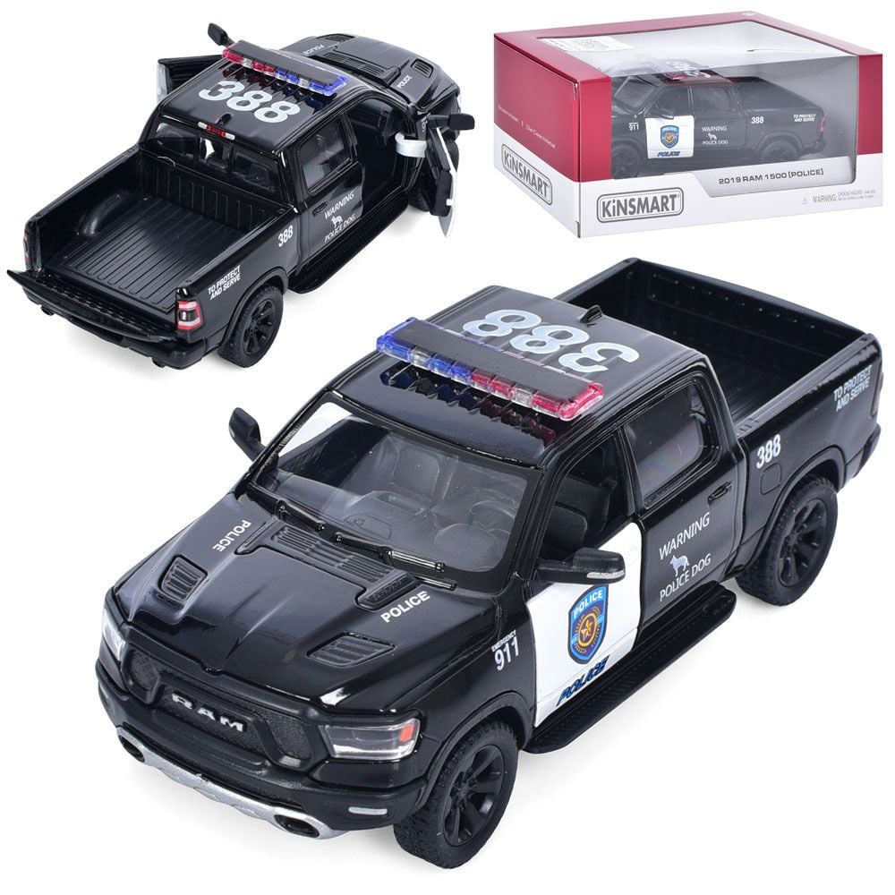 Машина металева 2019 RAM 1500 пікап поліція 12см інерція двері відчин гум колеса в коробці 16*8*7см KT5413WP kinsmart