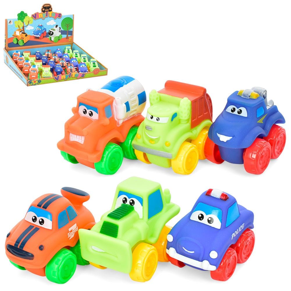 Машинка гумова Vinyl Toys спецтехніка з оченятами інерція в асортименті 6видів JZD-043 Китай